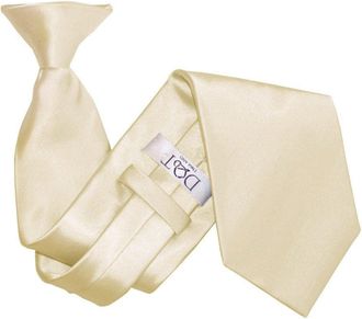 DQT Mens Plain Satin Polyester Easy to Wear Clip On Tie Made for Security Officers Business and Wedding - Champagne
