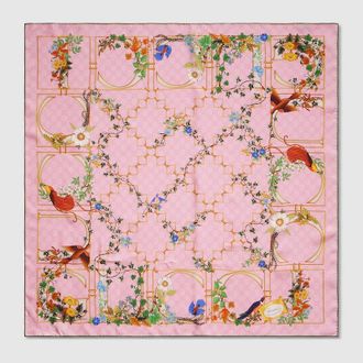 Gucci Printed GG Silk Twill Carr&eacute;, Pink
