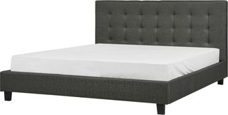 Beliani Beliani - Cama Con Somier De Poli&eacute;ster Gris Oscuro 180 X 200 Cm Abotonado La Rochelle