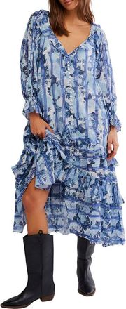 Free People Garden Wonders Long Sleeve Cotton Maxi Dress in Blue Combo at Nordstrom, Size Medium