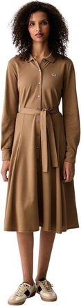 Lacoste Abito chemisier in petit piqu&eacute; con colletto polo e cintura - - Dresses - Donna - Marrone - L