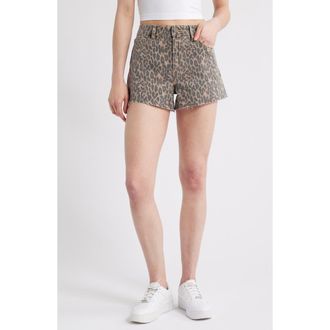 Hidden Jeans Cheetah Print Denim Cutoff Shorts in Khaki at Nordstrom, Size X-Small