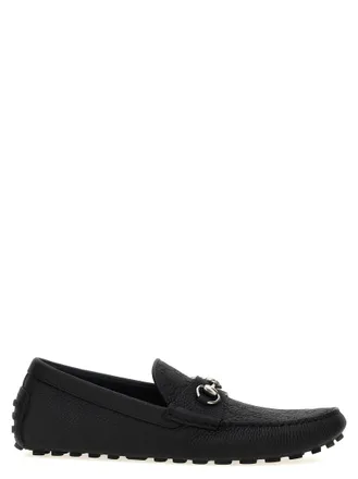 Gucci Black Leather Logo Loafers