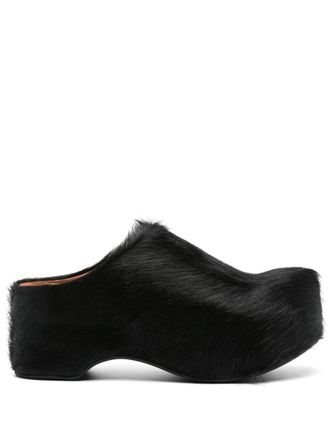 Marni 50Mm Long-Hair Calfskin Chunky Sabot