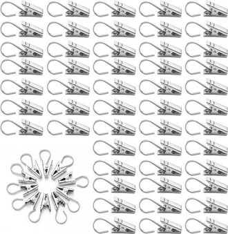 No Brand Clips De Acero Para Cortinas Con Ganchos - 60 Piezas Para Cortinas, Cortinas De Ducha E Iluminaci&oacute;n Decorativa