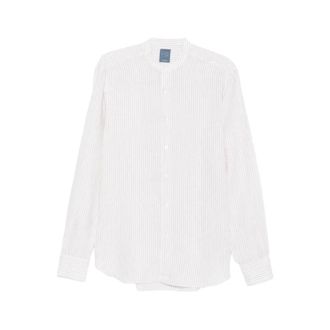 Barba Casual Shirts, male, White, Size: 2XL Striped Collarless Shirt