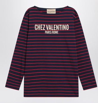 Valentino Womens Blue T-shirt With Red Stripes By - Navy Cotton - Size Small