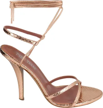 PARIS TEXAS Linda Metallic Python Print Lace-Up Sandals