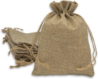 No Brand 12 Bolsas De Yute Con Cord&oacute;n Ajustable - Bolsas De Regalo Color Marr&oacute;n Natural (14 X 19 Cm) - Ideales Para Fiestas, Bodas Y Proyectos De Bricolaje - M