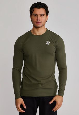 Siksilk Hombres Caqui Verde Essentials Manga Larga Camiseta XXL