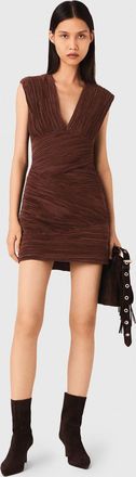 Maje Short Pleated Dress - Brown - Maje