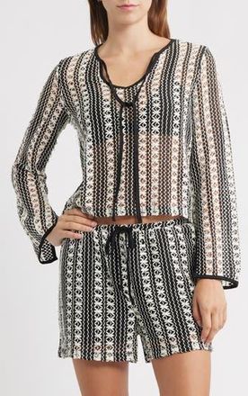 Vero Moda Ohio Open Stitch Sweater in Black Stripes Snow at Nordstrom Rack, Size X-Small