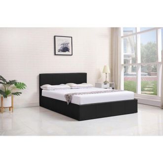 Kosy Koala Ottoman Bed Gas Lift Storage Leather Black 3ft Single with 1 Mattress Leather Pine Wood Bedroom