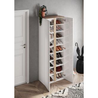 Dmora Armario Multiuso 2 Puertas Gradoli, 8 Estantes, Cajones, 9 Compartimentos, 70x185h Cm Blanco Brillante