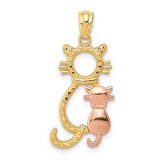 Diamond2Deal 14k Yellow and Rose Polished Diamond-cut Sitting Cats Pendant