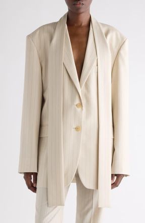Acne Studios Pinstripe Wool Blazer with Scarf in Cream Beige at Nordstrom, Size 10 Us