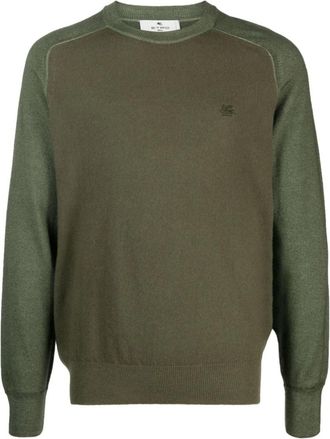 Etro Trui met ronde hals - Heren - Ronde hals truien - Groen - M - Wol - Truien & Vesten