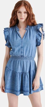 Steve Madden Prairie Dreams Mini Dress Womens Blue Ruffled V Neck PALL435
