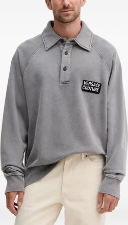 Versace Jeans Couture button-up logo-patch polo shirt - men - Cotton - M - Grey
