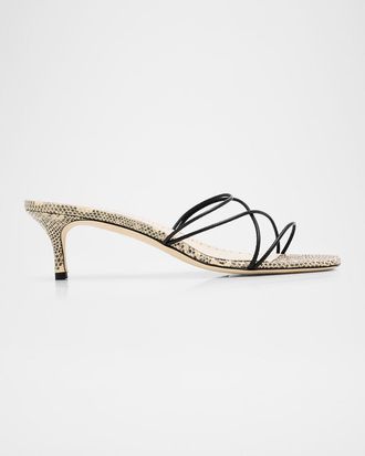 Manolo Blahnik 50mm Ninfemu Snake-Effect Leather Mules