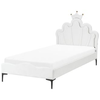 Beliani Cama Led Con Somier Moderna Tapizado De Terciopelo Infantil Somier De L&aacute;minas Blanco 90 X 200 Cm Rubien