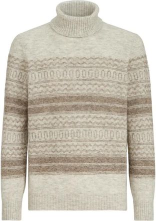 Brunello Cucinelli Nordic Jacquard Turtleneck Trui - Heren - Coltruien - Beige - M - Wol - Truien & Vesten