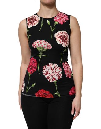Dolce & Gabbana Floral-Print Silk Tank Top - Black