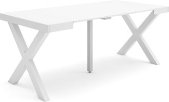 Skraut Home Skraut Home - Mesa Consola Extensible, Mesa Comedor Plegable, 180, Para 8 Comensales, Patas Madera Maciza, Estilo Moderno, Blanco