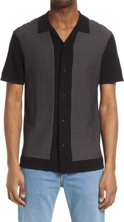 Rag & Bone Harvey Short Sleeve Knit Button-Up Camp Shirt in Blkwht at Nordstrom, Size Xx-Large