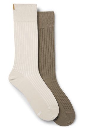 BOSS Assorted 2-Pack Solid Cotton Blend Dress Socks in Light Beige at Nordstrom