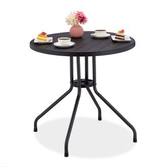 Relaxdays Relaxdays - Mesa Jard&iacute;n, 75 X 80 Cm &Oslash;, Mesita Balc&oacute;n Efecto Madera, Pl&aacute;stico Y Metal, Mesilla Terraza Redonda, Negro