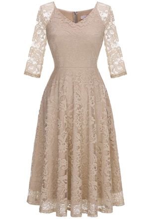 Dressystar Short Dress Cocktail Dress Birthday Dress for Women 3/4 Sleeves Gold Wedding Dress Champagne L
