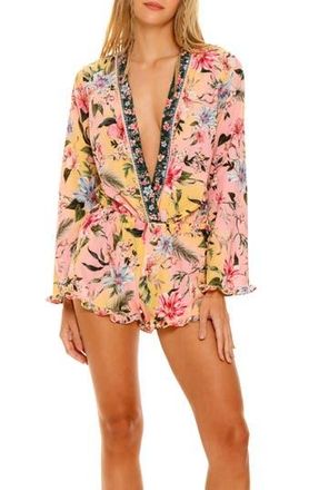Agua Bendita Larissa Sally Long Sleeve Cover-Up Romper in Pink Multi at Nordstrom Rack, Size Medium