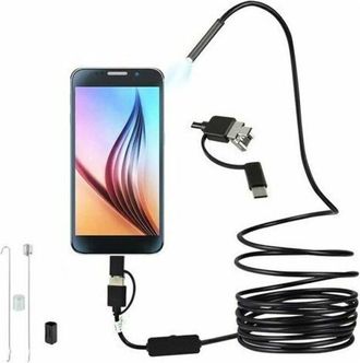 OEM Endoscopio Usb Ultradelgado 3 En 1 De 5,5 Mm Con C&aacute;mara De Inspecci&oacute;n Hd, 6 Led Ajustables, Cable Flexible Impermeable Ip67, Compatible Con Android, W