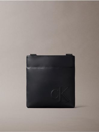 Calvin Klein Mens Embossed Monogram Crossbody Bag - Black