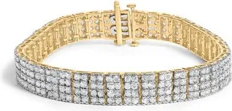House of Brilliance IGI Certified 14K Yellow Gold Plated Sterling Silver 10.0 Cttw Diamond 4 Row Tennis Bracelet in Yellow Gold Over Silver at