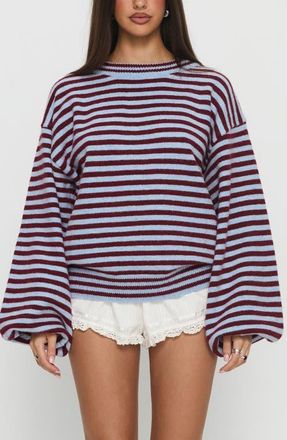Princess Polly Stroll Striped Oversize Sweater in Blue Stripe at Nordstrom, Size 12