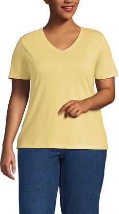 Lands End Supima Cotton V-Neck T-Shirt in Pale Sunbeam Yellow at Nordstrom, Size 2X