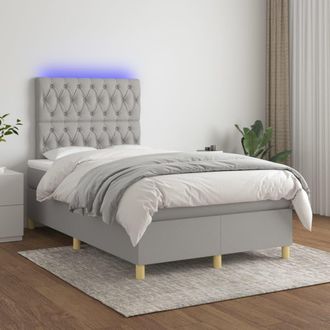 vidaXL Vidaxl - Cama Box Spring Con Colch&oacute;n Tela Y Led Gris Claro 120x200 Cm