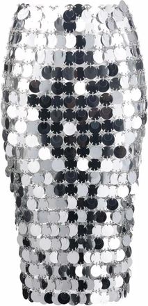 Paco Rabanne Zilverkleurige Midi Jupe Rok - Dames - Midirokken - Grijs - M - Rokken