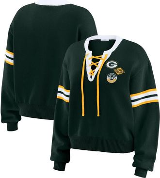 WEAR by Erin Andrews Womens WEAR by Erin Andrews Green Green Bay Packers Lace-Up Sweater at Nordstrom, Size Xx-Large