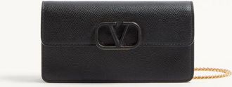 Valentino Garavani VLogo SIGNATURE GRAINY CALFSKIN WALLET WITH CHAIN Wo