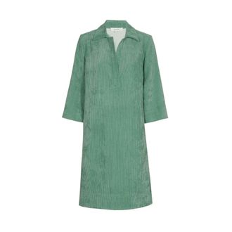 Marie Méro Kleedjes, Dames, Groen, 2Xl, Katoen, Groene Velours Casual Jurk met Zakken