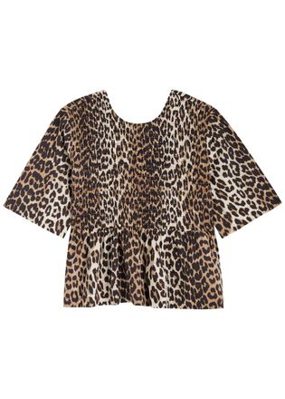 Ganni Leopard-print Cotton-poplin top - 42 (UK14 / L)
