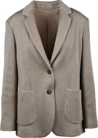 Brunello Cucinelli Jassen, Dames, Beige, M, Katoen, Blazer in lam&eacute;