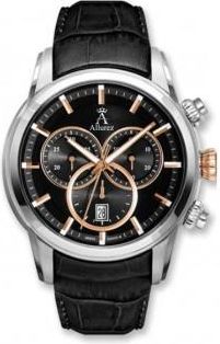Allurez Mens Swiss Chronograph Black Dial Luminous Leather Watch