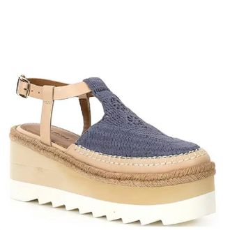 Free People Womens Morning Crochet Platform Wedge Espadrilles In Mykonos Blue