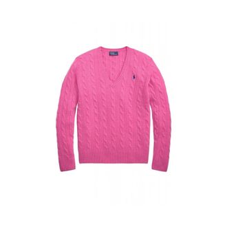 Ralph Lauren Truien & Vesten, Dames, Roze, L, Kabelgebreide trui met V-hals