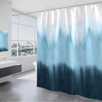 OEM Cortina De Ducha De Poli&eacute;ster Con Degradado Azul, 12 Ganchos Para Ba&ntilde;o, 180 X 180 Cm, Cortina De Ducha Antimoho, Cortina De Ducha Ligera
