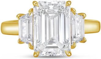 Diana M. Jewels 14kt yellow gold lab grown 4ct emerald diamond ring with trapezoids on the sides
